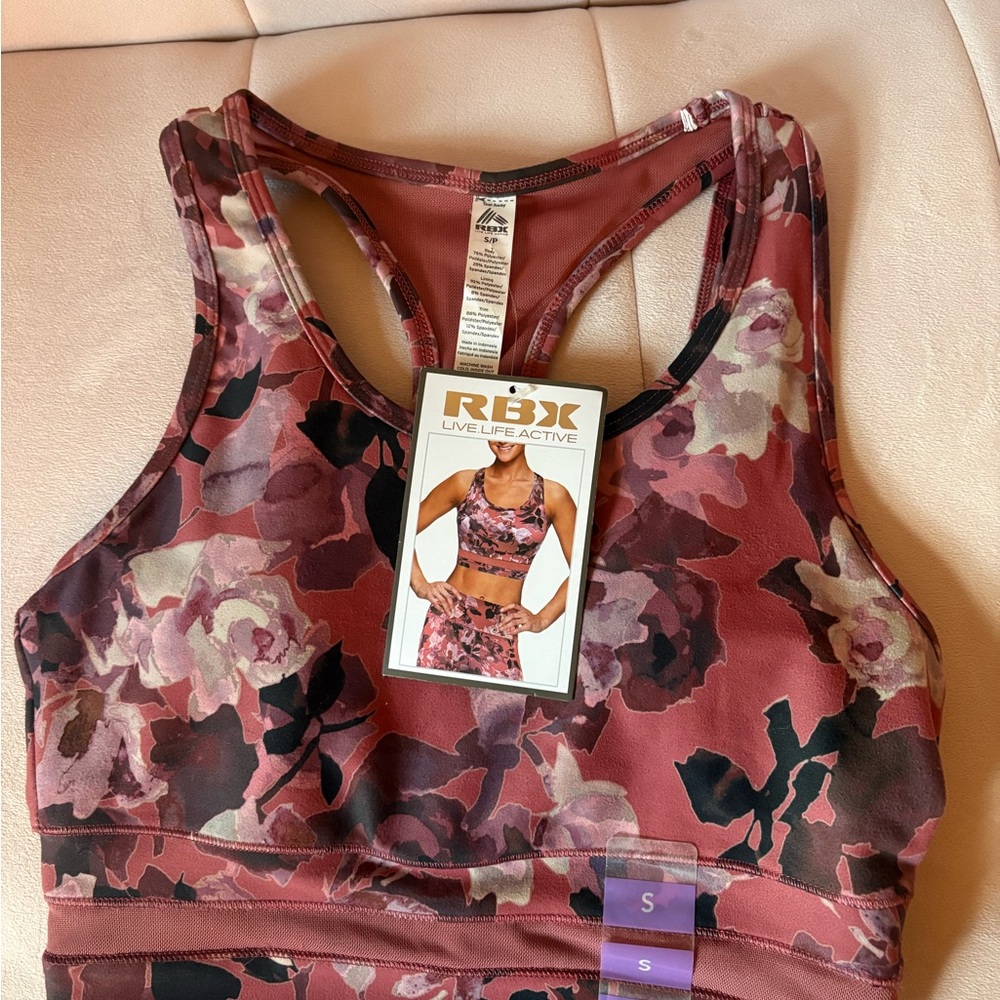 RBX Women's Floral Sports Bra - Burgundy and Black